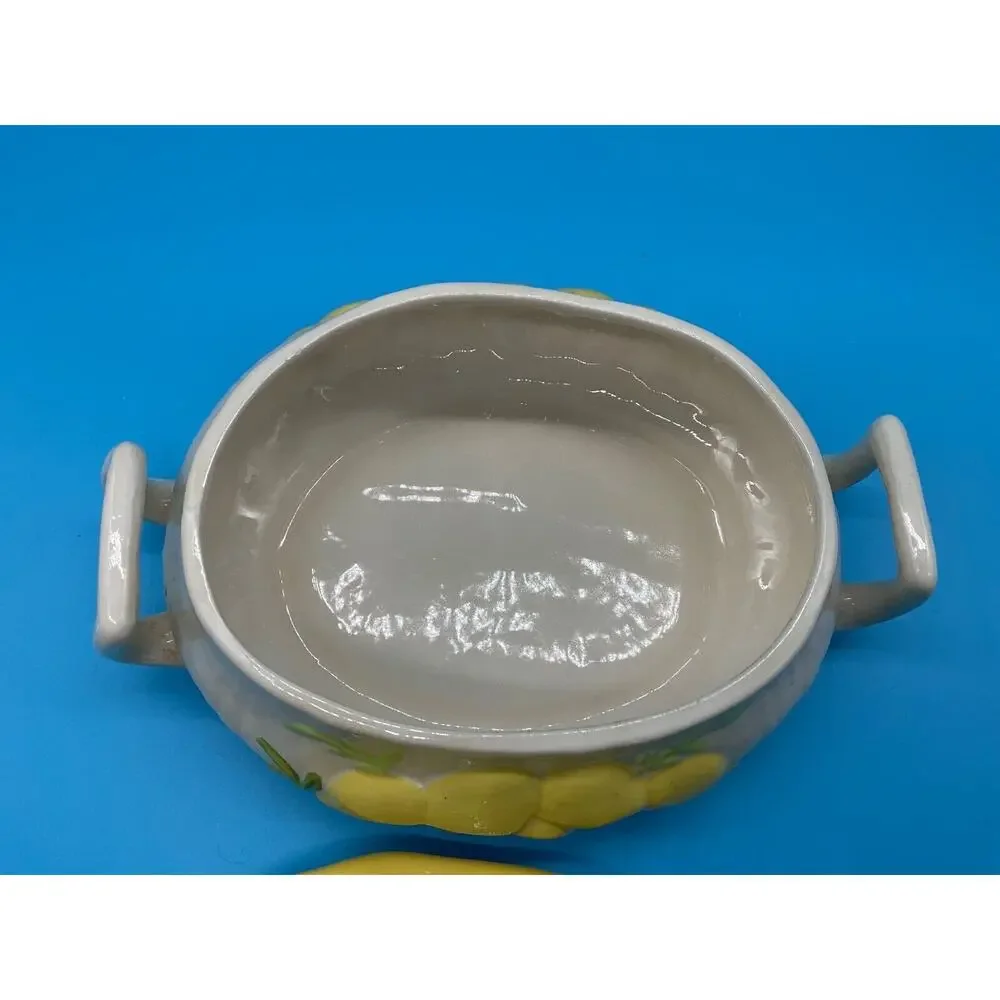 Arnels Mid-Century Yellow Ceramic Soup Tureen Floral Design‎ with Lid 9